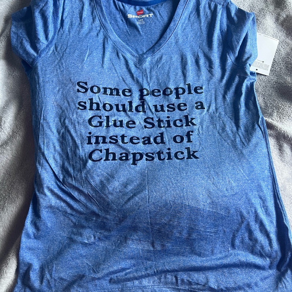 Blue Graphic Tee with Humorous Text